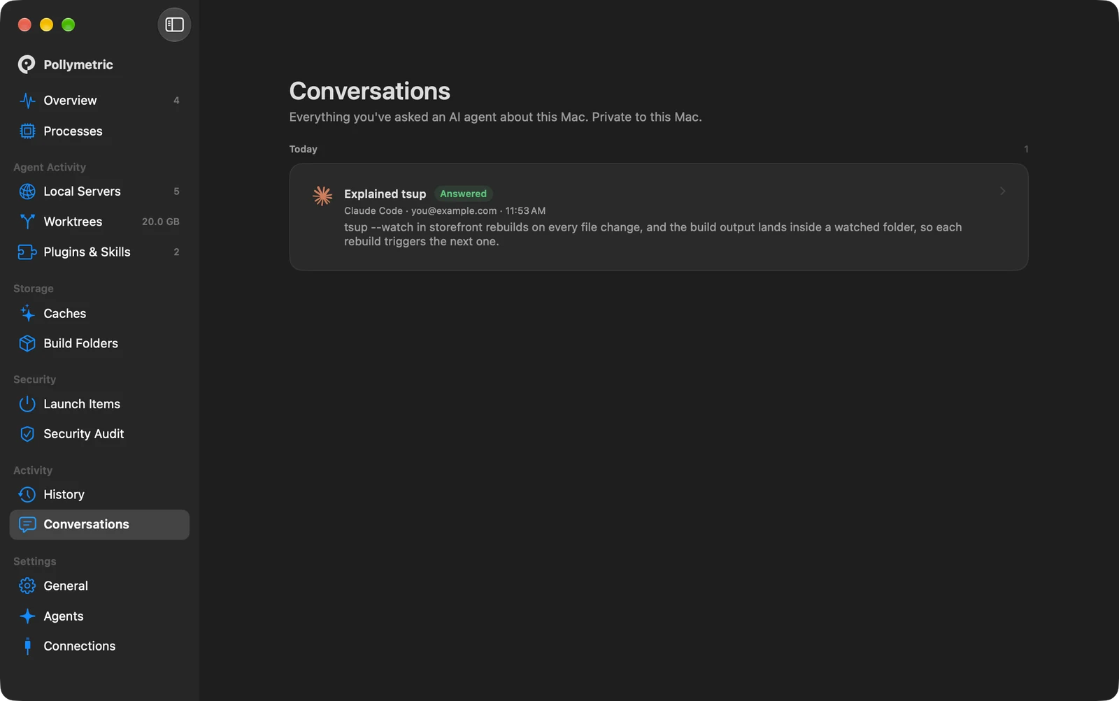 Saved conversations in dark mode