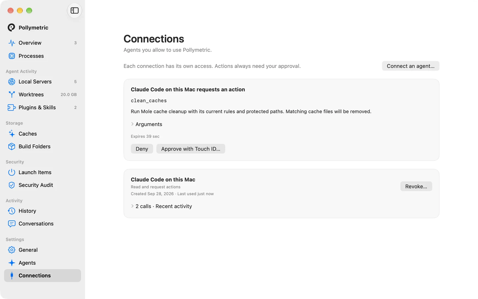 Connected agents, each approved with Touch ID