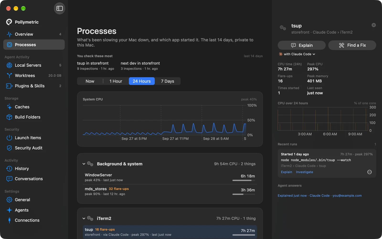 Processes in dark mode
